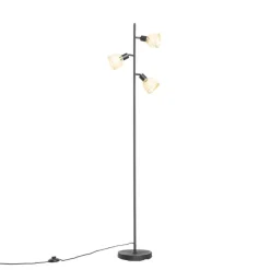 Oosterse vloerlamp zwart met bamboe 3-lichts - Rayan