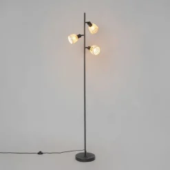 Oosterse vloerlamp zwart met bamboe 3-lichts - Rayan