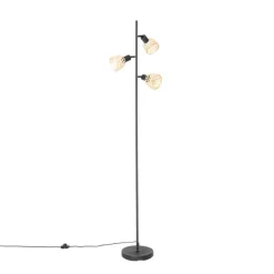 Oosterse vloerlamp zwart met bamboe 3-lichts - Rayan