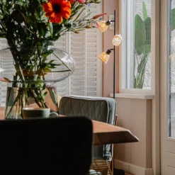 Oosterse vloerlamp zwart met bamboe 3-lichts - Rayan