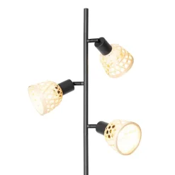 Oosterse vloerlamp zwart met bamboe 3-lichts - Rayan