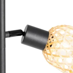 Oosterse vloerlamp zwart met bamboe 3-lichts - Rayan
