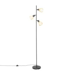 Oosterse vloerlamp zwart met bamboe 3-lichts - Rayan