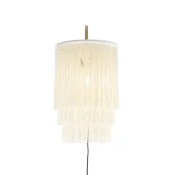 Oosterse wandlamp goud crème kap met franjes - Franxa