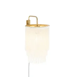 Oosterse wandlamp goud crème kap met franjes - Franxa