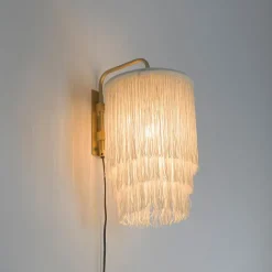 Oosterse wandlamp goud crème kap met franjes - Franxa