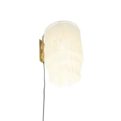 Oosterse wandlamp goud crème kap met franjes - Franxa