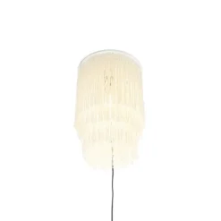 Oosterse wandlamp goud crème kap met franjes - Franxa