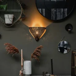 Oosterse wandlamp koper met patroon - Muraf
