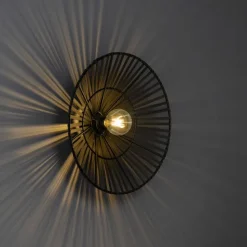 Oosterse wandlamp zwart bamboe rond - Pua