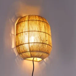 Oosterse wandlamp zwart met jute touw - Riki