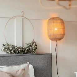 Oosterse wandlamp zwart met jute touw - Riki