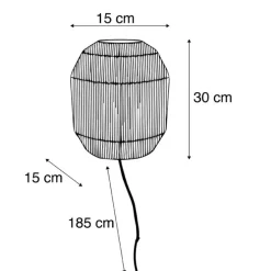 Oosterse wandlamp zwart met jute touw - Riki