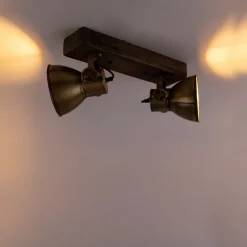 Plafondlamp brons 2-lichts met hout - Mangoes