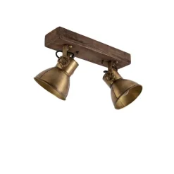 Plafondlamp brons 2-lichts met hout - Mangoes