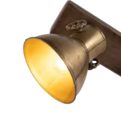 Plafondlamp brons 2-lichts met hout - Mangoes