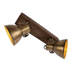 Plafondlamp brons 2-lichts met hout - Mangoes