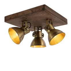 Plafondlamp brons met hout 3-lichts - Mangoes