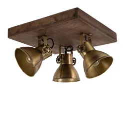 Plafondlamp brons met hout 3-lichts - Mangoes