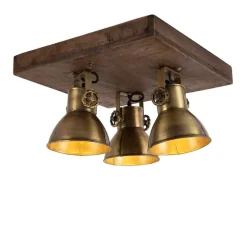 Plafondlamp brons met hout 3-lichts - Mangoes