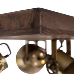 Plafondlamp brons met hout 3-lichts - Mangoes