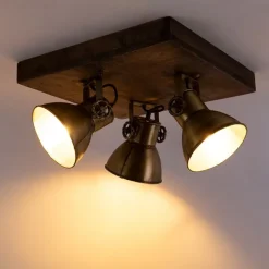 Plafondlamp brons met hout 3-lichts - Mangoes