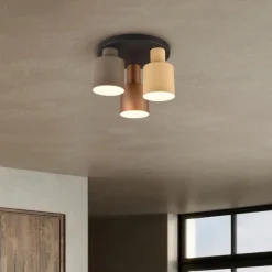 Plafondlamp brons met taupe en beige 3-lichts - Ans