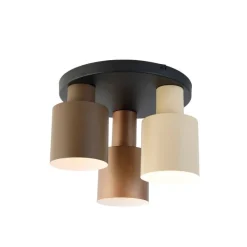 Plafondlamp brons met taupe en beige 3-lichts - Ans