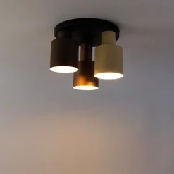 Plafondlamp brons met taupe en beige 3-lichts - Ans