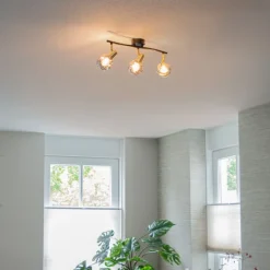 Plafondlamp goud 45 cm met smoke glas 3-lichts - Vidro