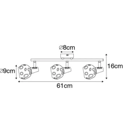 Plafondlamp goud 45 cm met smoke glas 3-lichts - Vidro