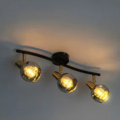 Plafondlamp goud 45 cm met smoke glas 3-lichts - Vidro
