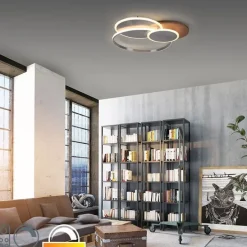 Plafondlamp hout rond incl. LED 3-lichts met afstandsbediening - Ajdin