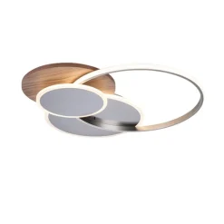 Plafondlamp hout rond incl. LED 3-lichts met afstandsbediening - Ajdin