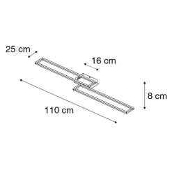 Plafondlamp langwerpig zwart 3-staps dimbaar - Plazas Novo