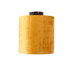 Plafondlamp mat zwart velours kap goud 25 cm - Combi