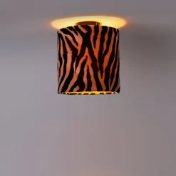 Plafondlamp mat zwart velours kap zebra dessin 25 cm - Combi
