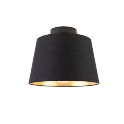 Plafondlamp met katoenen kap zwart met goud 25 cm - Combi zwart