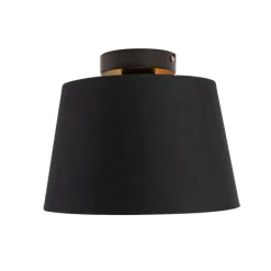 Plafondlamp met katoenen kap zwart met goud 25 cm - Combi zwart
