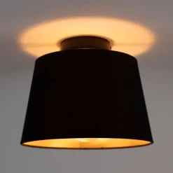 Plafondlamp met katoenen kap zwart met goud 25 cm - Combi zwart