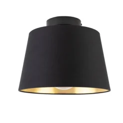 Plafondlamp met katoenen kap zwart met goud 25 cm - Combi zwart