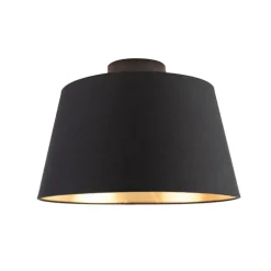 Plafondlamp met katoenen kap zwart met goud 32 cm - Combi zwart