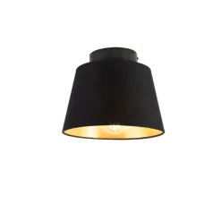 Plafondlamp met katoenen kap zwart met goud 20 cm - Combi zwart