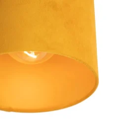 Plafondlamp met velours kap oker met goud 20 cm - Combi zwart