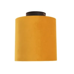 Plafondlamp met velours kap oker met goud 20 cm - Combi zwart