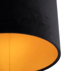 Plafondlamp met velours kap zwart met goud 25 cm - Combi zwart