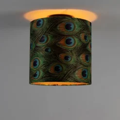 Plafondlamp met velours kap pauw met goud 25 cm - Combi zwart