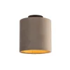 Plafondlamp met velours kap taupe met goud 20 cm - Combi zwart