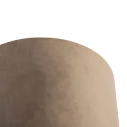 Plafondlamp met velours kap taupe met goud 20 cm - Combi zwart