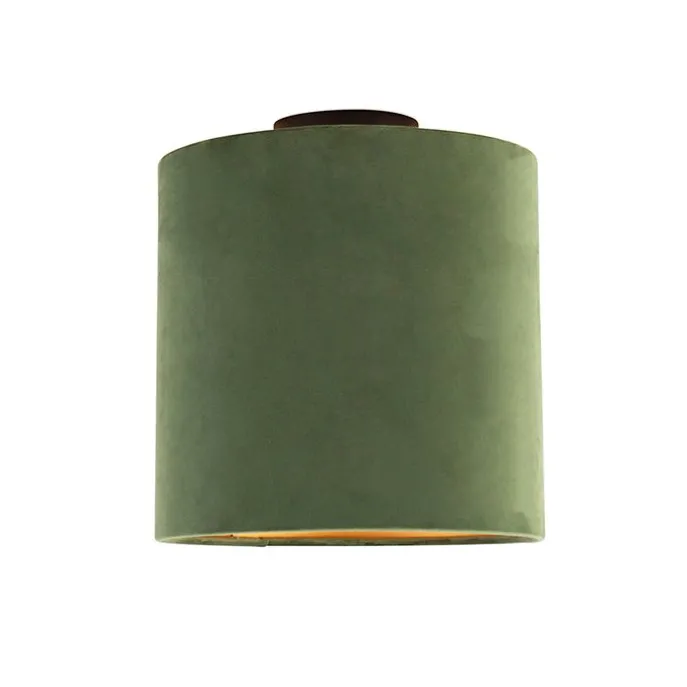 Plafondlamp met velours kap groen met goud 25 cm - Combi zwart